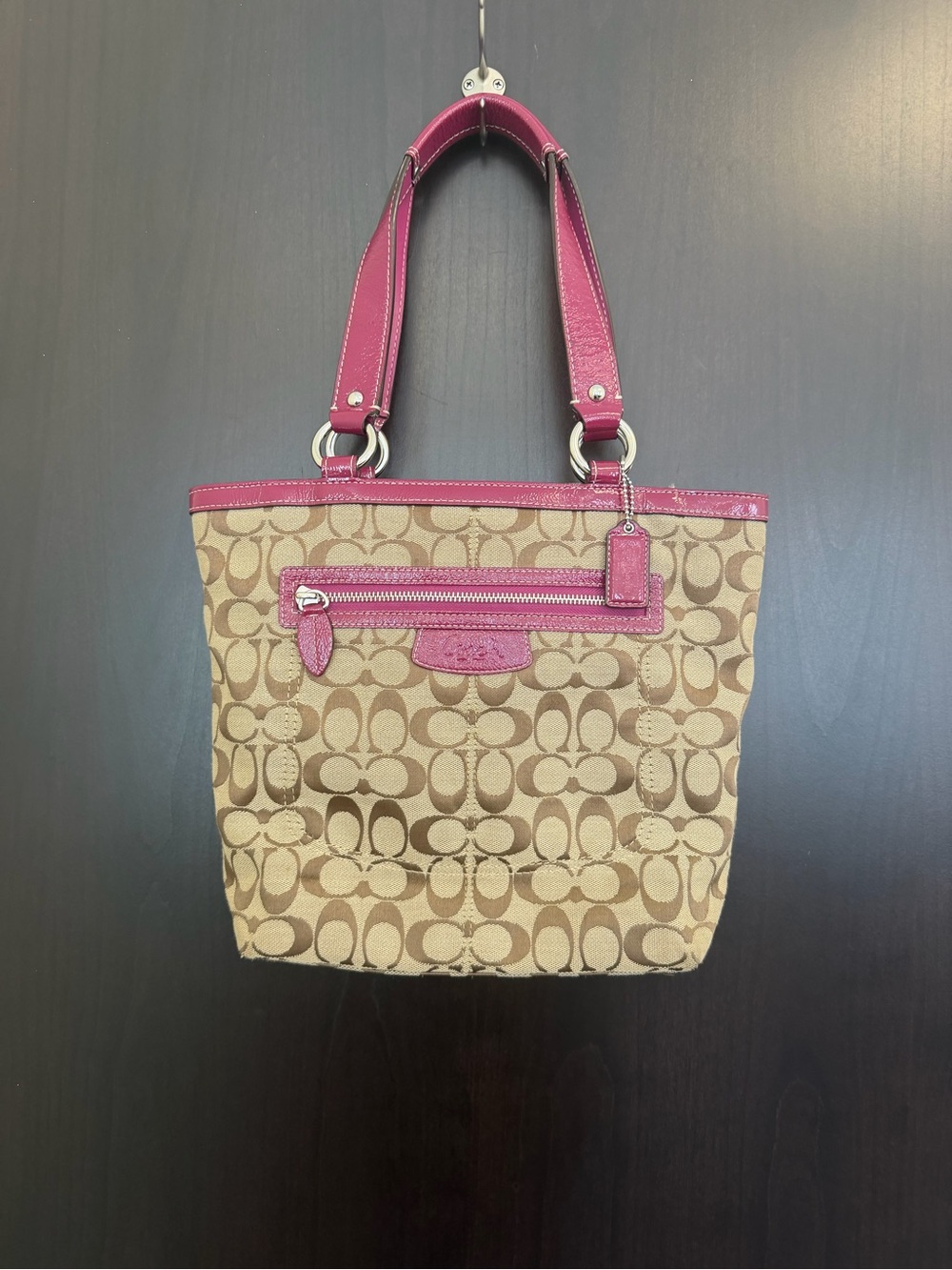 Coach Penelope Signature Canvas Tote with Berry Leather Trim Y2K F14693